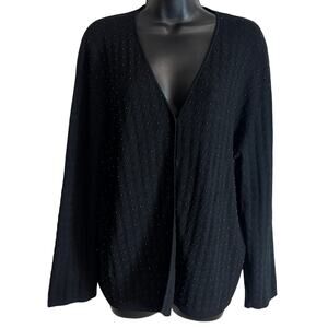Vintage Jones New York Cardigan XL Black Beaded Knit Open Front Sweater H9